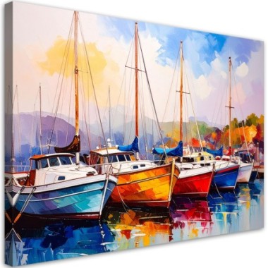 Quadro su tela, Barche colorate Navi Porto - 100x70