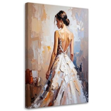 Quadro su tela, Bella donna in abito bianco - 80x120