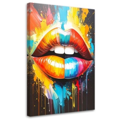 Quadro su tela, Bocca colorata effetto pittura ad...
