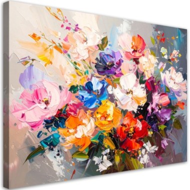 Quadro su tela, Bouquet di fiori colorati imitazione...