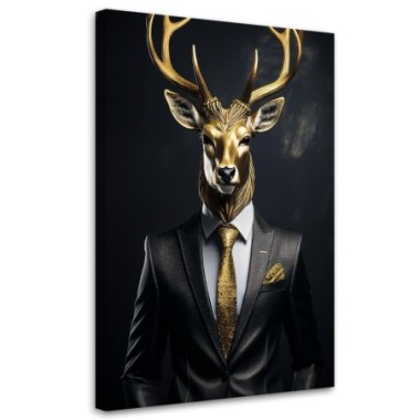 Quadro su tela, Cervo Animali in giacca e cravatta -...