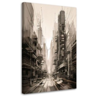 Quadro su tela, Città  architettura vista seppia...