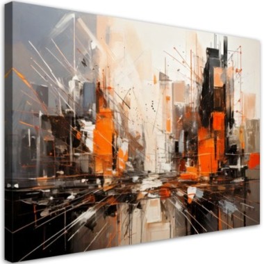 Quadro su tela, Città  astratta beige e arancione -...