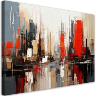Quadro su tela, Città  astratta beige e rossa - 60x40