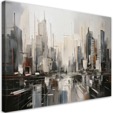 Quadro su tela, Città  astratta grattacieli in beige...