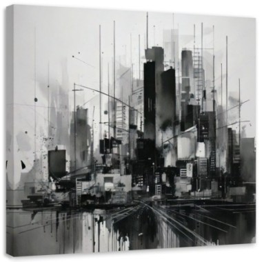 Quadro su tela, Città  astratta grigia moderna - 50x50