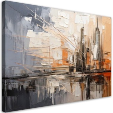 Quadro su tela, Città  astratta grigio-beige - 90x60