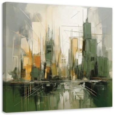 Quadro su tela, Città  astratta Verde - 50x50