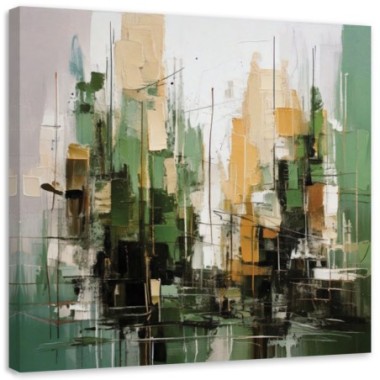 Quadro su tela, Città  astratta verde - 50x50