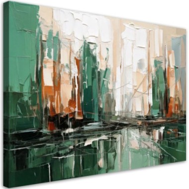 Quadro su tela, Città  astratta verde come dipinta -...