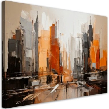 Quadro su tela, Città  Astrattismo arancione - 120x80