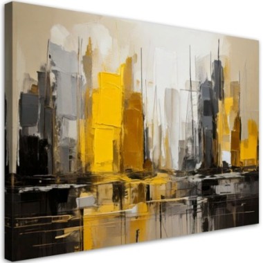 Quadro su tela, Città  Astrattismo giallo beige -...