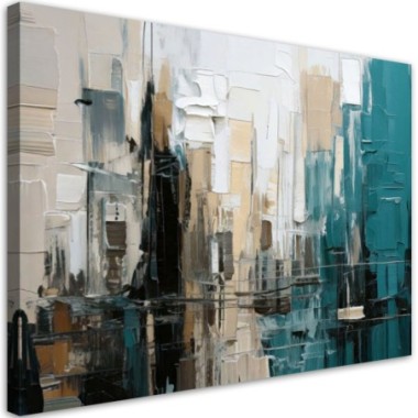 Quadro su tela, Città  astrattismo turchese beige -...