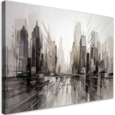 Quadro su tela, Città  Astratto grigio beige - 90x60
