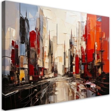 Quadro su tela, Città  Astratto rosso beige - 100x70