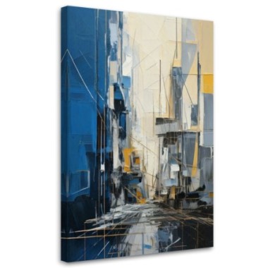 Quadro su tela, Città  Astrazione Blu Beige Moderna...