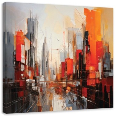 Quadro su tela, Città  moderna astratta rossa - 30x30