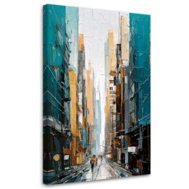 Quadro su tela, Città  Strada Acquerello Turchese...