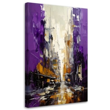 Quadro su tela, Città  Strada Astrazione Viola - 70x100
