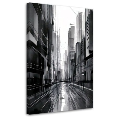 Quadro su tela, Città  strada grattacieli grigio...