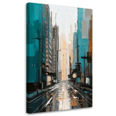Quadro su tela, Città  Strada Riflessi Turchese...