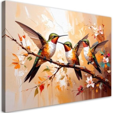 Quadro su tela, Colibrà¬ colorati Uccelli su sfondo...