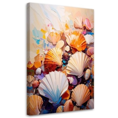 Quadro su tela, Conchiglie colorate sulla spiaggia -...