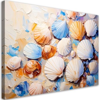Quadro su tela, Conchiglie Spiaggia Sabbia dipinta -...
