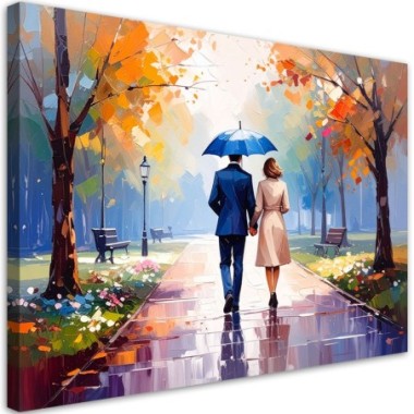 Quadro su tela, Coppia che passeggia nel parco - 60x40