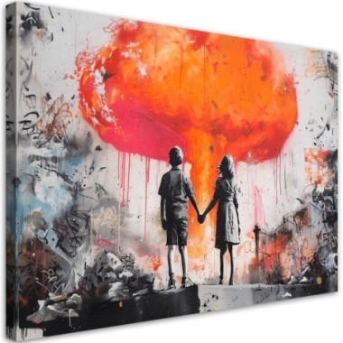 Quadro su tela, Coppia innamorata Street Art - 90x60