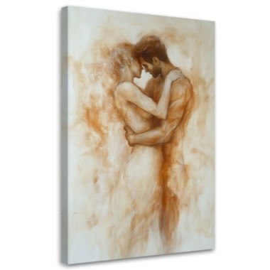 Quadro su tela, Coppia nuda amore beige - 70x100