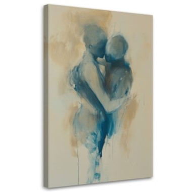 Quadro su tela, Coppia nuda bacio astratto blu - 40x60