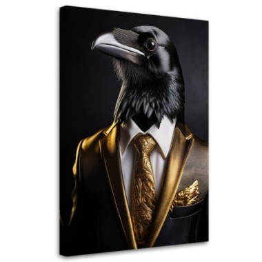 Quadro su tela, Corvo nero in giacca e cravatta -...