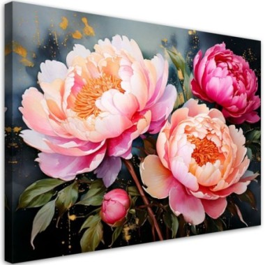 Quadro su tela, Cucina Moderna Peonie Fiori - 100x70