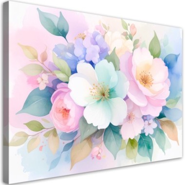 Quadro su tela, Delicati fiori colorati Acquerello -...