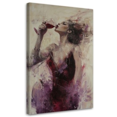 Quadro su tela, Donna che beve vino rosso Astratto...