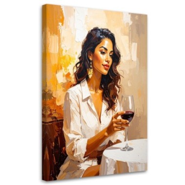 Quadro su tela, Donna con bicchiere di vino al...