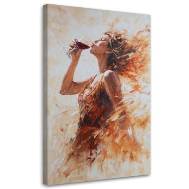 Quadro su tela, Donna con un bicchiere di vino rosso...