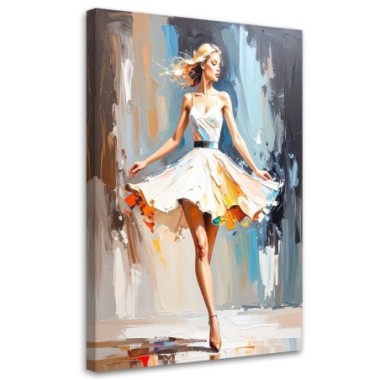 Quadro su tela, Donna in abito bianco - 70x100