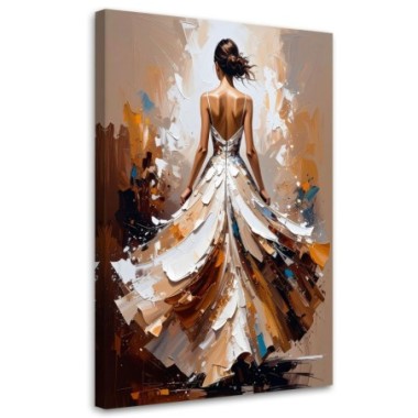 Quadro su tela, Donna in abito bianco effetto...