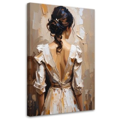 Quadro su tela, Donna in abito bianco effetto...