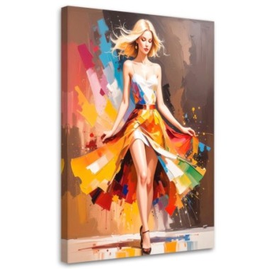 Quadro su tela, Donna in abito colorato - 40x60