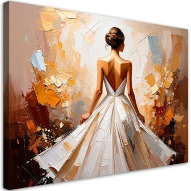 Quadro su tela, Donna in elegante abito bianco - 120x80