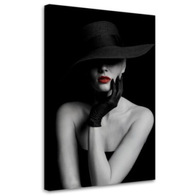 Quadro su tela, Donna sensuale con cappello - 80x120