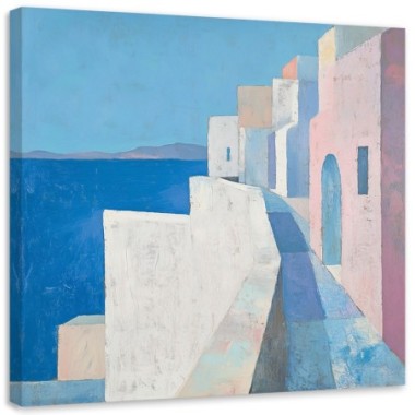 Quadro su tela, Edifici pastello Paesaggio marino...