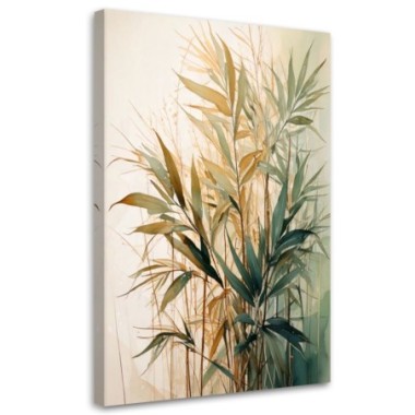 Quadro su tela, Erbe acquerello verde beige natura -...