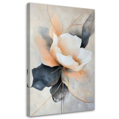 Quadro su tela, Fiore astratto beige e grigio - 80x120