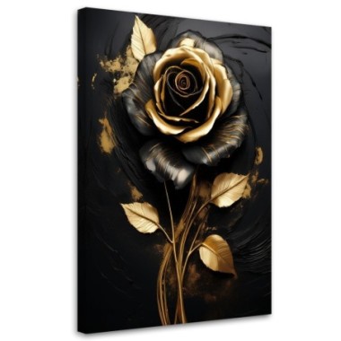 Quadro su tela, Fiore di rosa Oro Glamour nero - 40x60