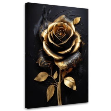 Quadro su tela, Fiore di rosa Oro Glamour nero - 80x120