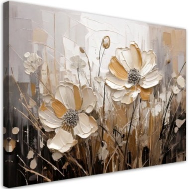 Quadro su tela, Fiori beige di campo Astratto - 100x70